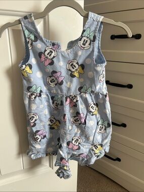 Girls Light Blue Minnie Mouse Polka Dot Romper Disney baby